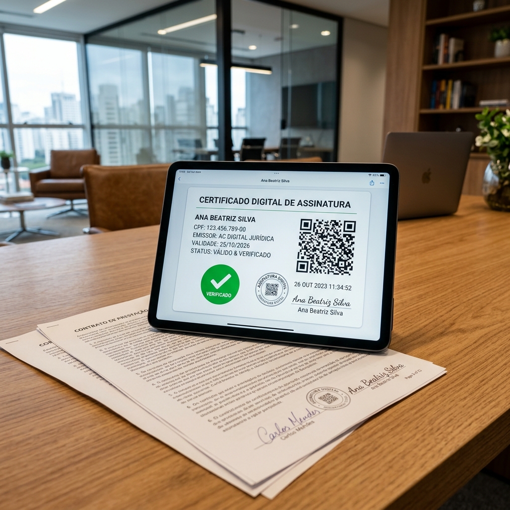 Certificado de assinatura digital em tablet