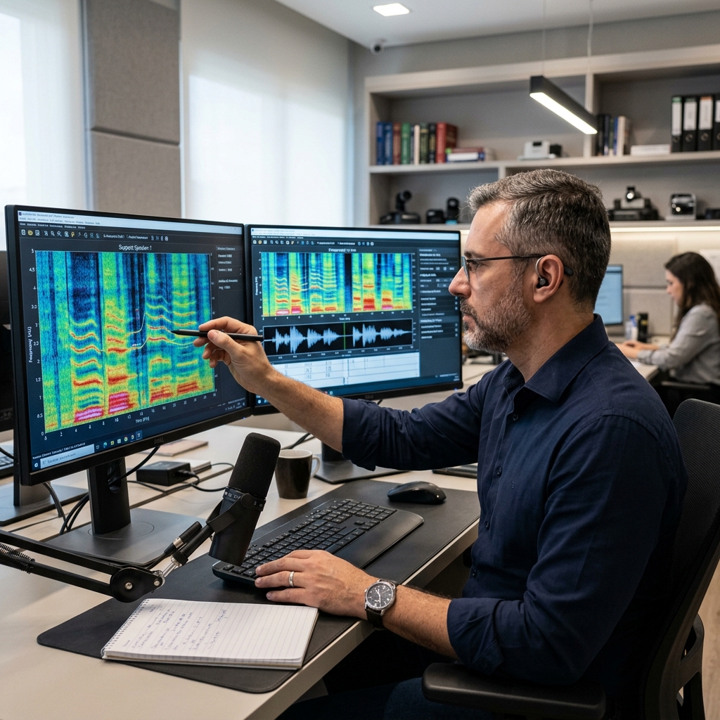 Especialista Analisando Áudio Espectrograma