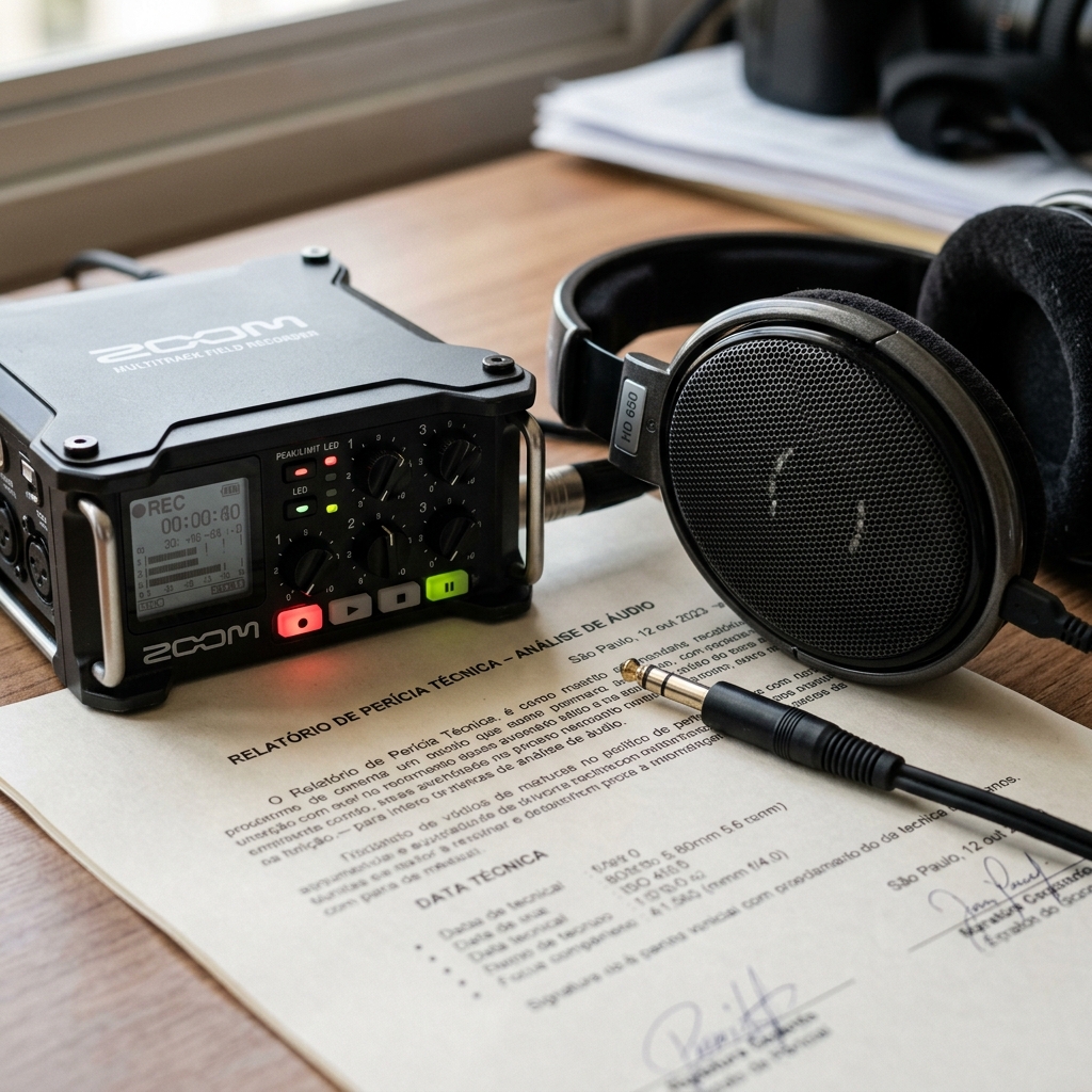 Gravador de áudio e laudo impresso