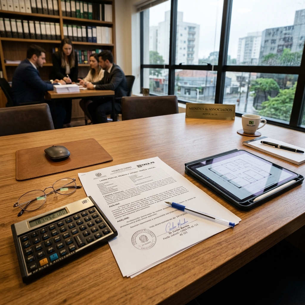 Atualização da Tabela de Honorários Periciais do CNJ e Limites da Justiça do Trabalho em 2026 1 Perito judicial assinando laudo técnico em mesa de escritório corporativo com gráficos e calculadora